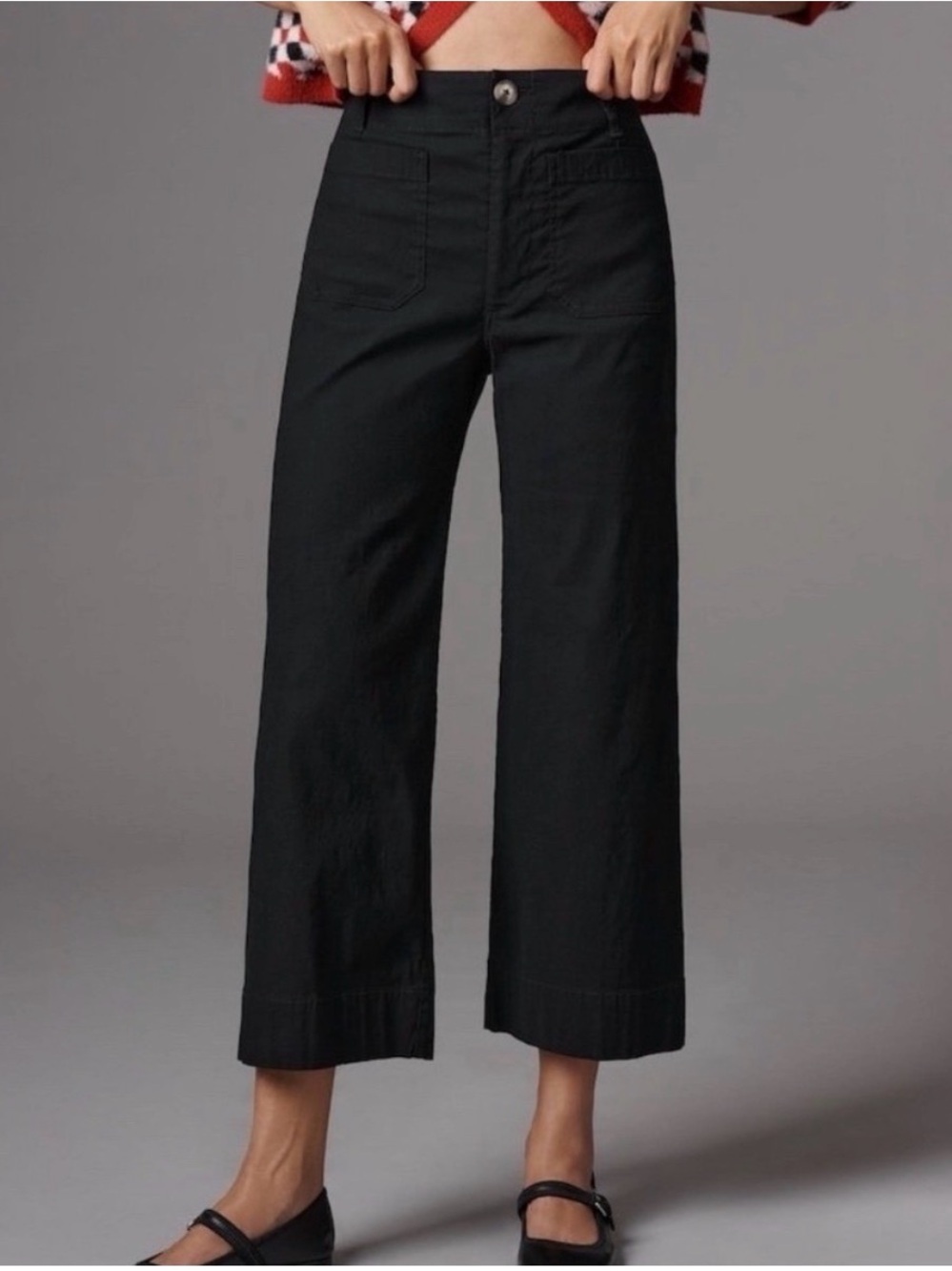 Maeve Anthropologie Colette Cropped Wide Leg Pants Women's 27 Linen Blend Black